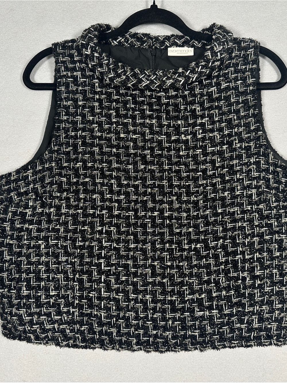 Eva Mendes New York & Co Tweed Crop Top Black White Metallic Sleeveless Shell 12